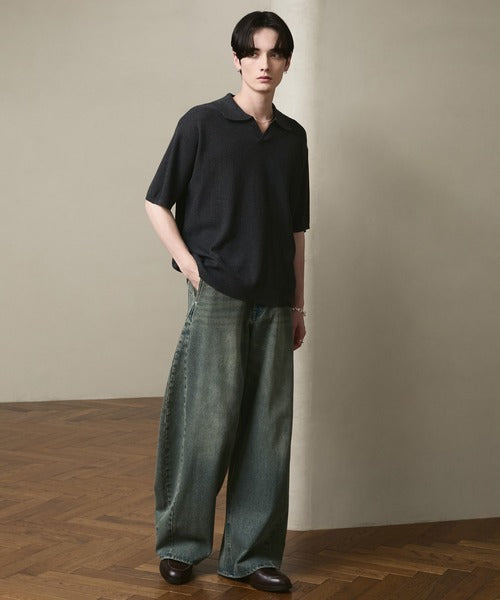 日本代購｜LUENNA 寬褲 - Vintage Curve Denim Pants 藍灰色寬褲｜ZOZOTOWN