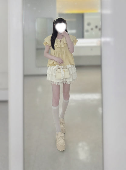 日本代購｜GRL 襯衫 - ドビーストライプ蕾絲襯衫【黃色 / F】｜GRL