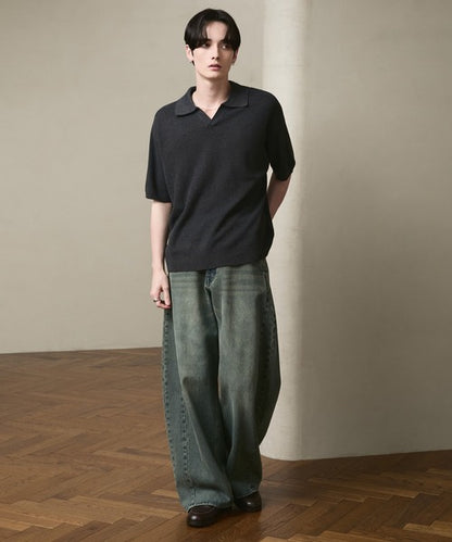 日本代購｜LUENNA 寬褲 - Vintage Curve Denim Pants 藍灰色寬褲｜ZOZOTOWN