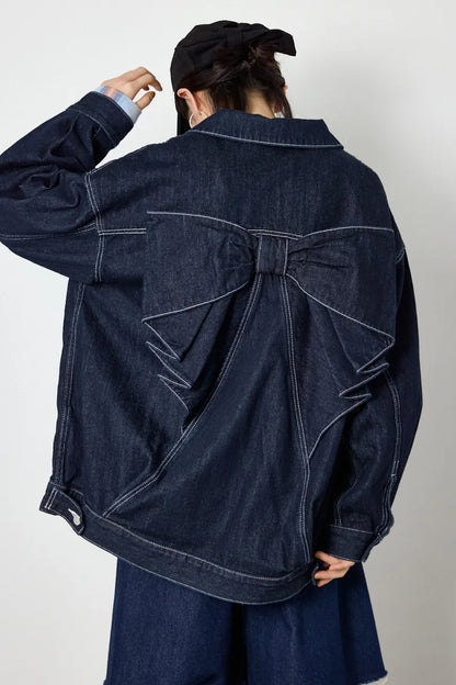日本代購｜RODEO CROWNS WIDE BOWL 外套 - 大蝴蝶結牛仔外套【One Wash / FREE】｜RODEO CROWNS WIDE BOWLデニムジャケット