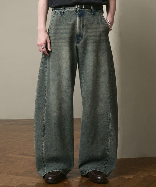 日本代購｜LUENNA 寬褲 - Vintage Curve Denim Pants 藍灰色寬褲｜ZOZOTOWN