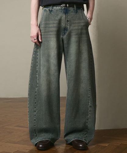 日本代購｜LUENNA 寬褲 - Vintage Curve Denim Pants 藍灰色寬褲｜ZOZOTOWN