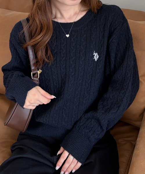 日本代購｜U.S. POLO ASSN. U.S. POLO ASSN.（ユーエスポロアッスン） ニット セーター ケーブル 「26AW新色追加」RANAN/solleim別注「U.S.POLO ASSN.」 ワンポイントケーブルニット レディース【ホワイト×ブラック / M】｜ZOZOTOWN