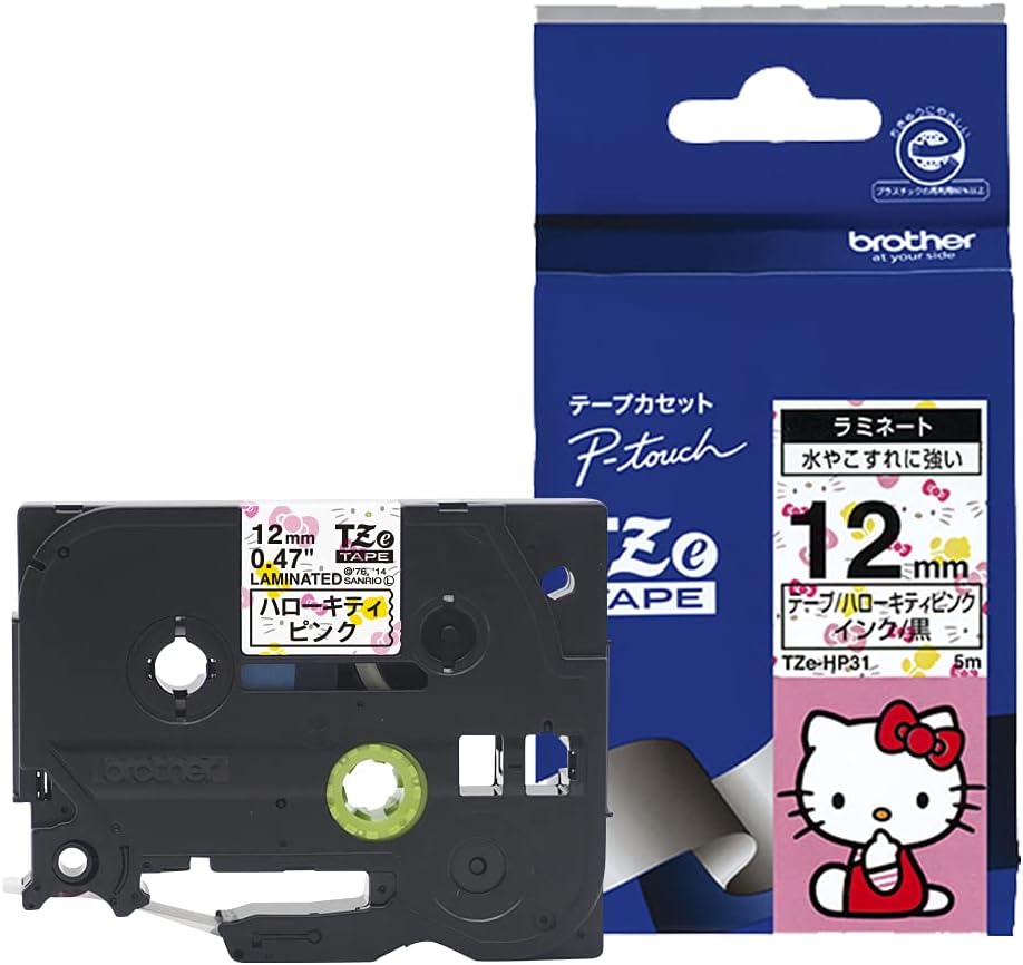日本代購｜兄弟 凯蒂猫 層壓膠帶 - P-Touch 層壓膠帶 TZe-HP31 黑文字/凯蒂猫粉色｜Amazon JP