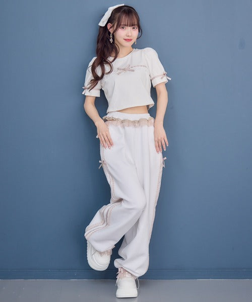 日本代購｜ROJITA 寬褲 - 蕾絲設計寬版運動褲｜ZOZOTOWN