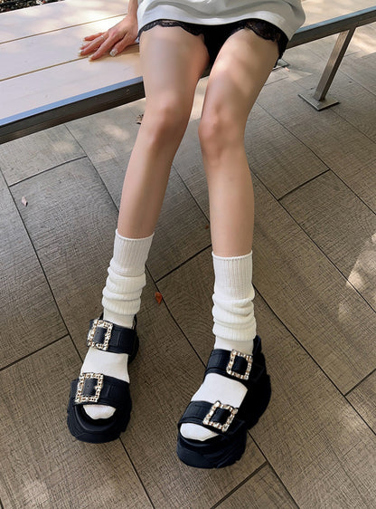 日本代購｜GRL 厚底涼鞋 - ビジューバックル厚底涼鞋【黑色 / 25.0cm】｜GRL