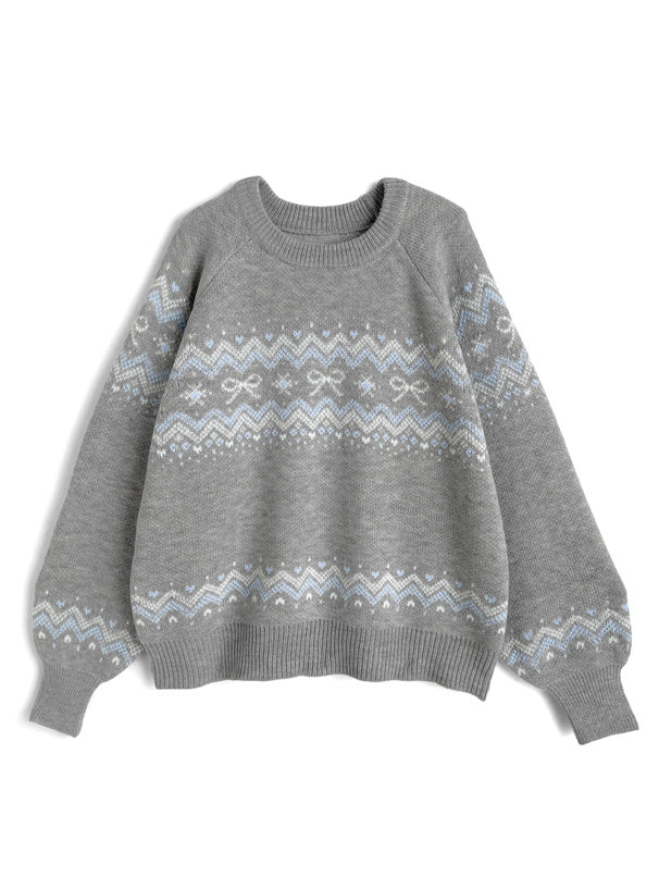 日本代購｜GRL ノルディック柄リボンニットトップス[gn606]【レッド / F】｜GRL