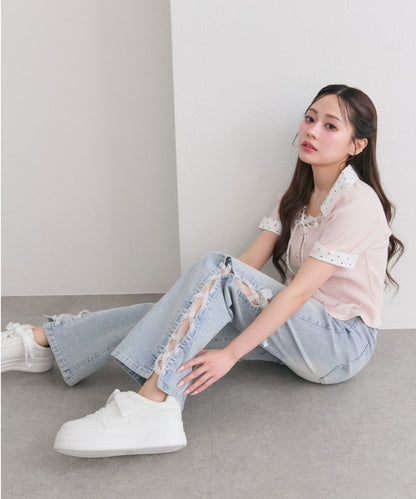 日本代購｜OLIVE des OLIVE OLIVE des OLIVE（オリーブデオリーブ） ジーンズ デニム デニムパンツ サイドレースアップストレッチフレアパンツ レディース｜ZOZOTOWN