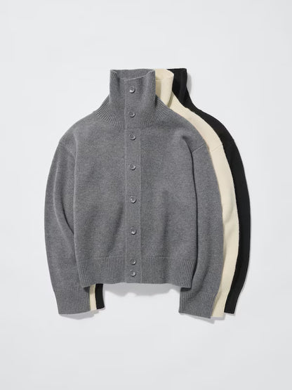 日本代購｜UNIQLO 外套 - 自然色卡其外套（ラムスタンドカラーカーディガン）｜UNIQLO