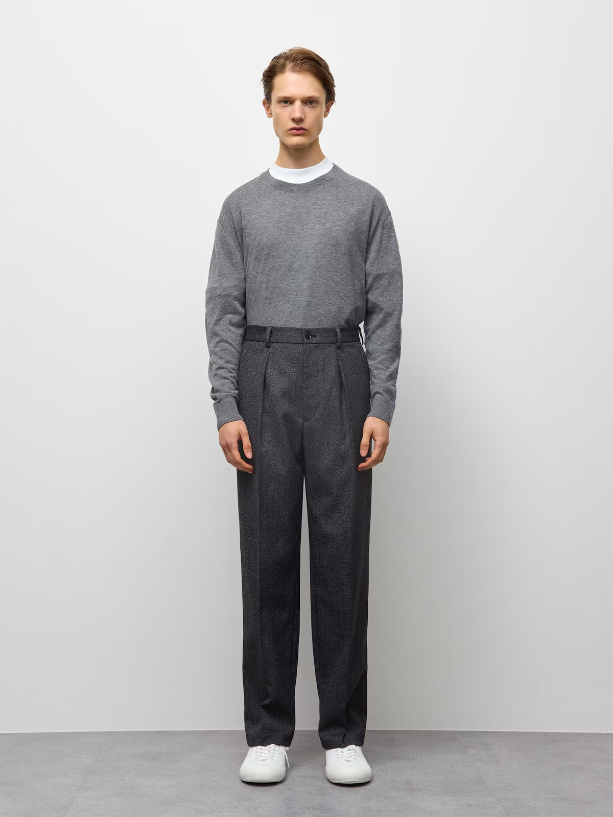 日本代購｜GU タックテーパードパンツ(ツイーディー)(丈長め)【DARK GRAY / M】｜GU