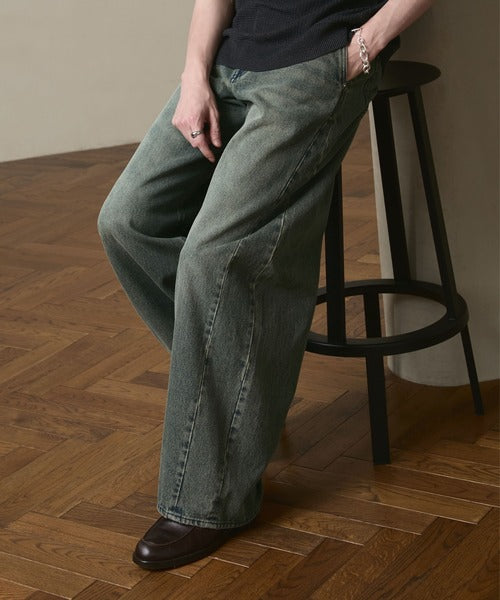 日本代購｜LUENNA 寬褲 - Vintage Curve Denim Pants 藍灰色寬褲｜ZOZOTOWN