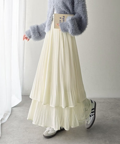 日本代購｜classicalelf classicalelf（クラシカルエルフ） ロング スカート 「10月下旬再入荷」ゆらりシルエットなびく。プリーツシアーティアードスカート【ブラック / M】｜ZOZOTOWN