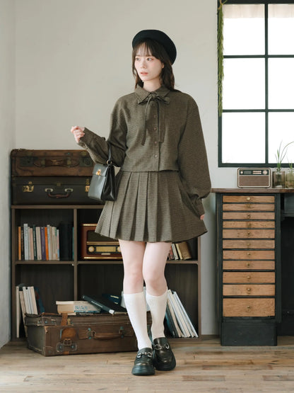 日本代購｜mero boutique 2018 套裝 - チェックリボン套裝【棕色】｜mero boutique 2018