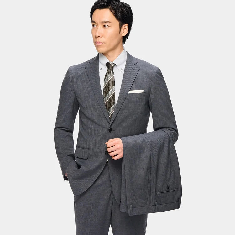 日本代購｜AOKI 西裝 - SUPER Aircool 可洗 Slim Fit 影紋兩件式西裝 - 灰色｜AOKI