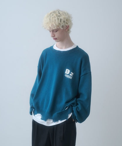 日本代購｜DOOPZ 毛衣 - Logo Damage Knit 男性毛衣｜ZOZOTOWN