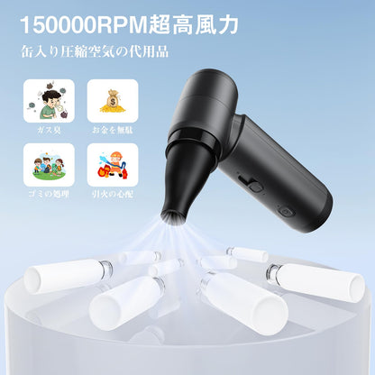 超強力 電動空氣清潔器 無段階風量調整 150000RPM 65m/s 6000mAh USB-C充電 3種噴嘴 小型輕便 270g