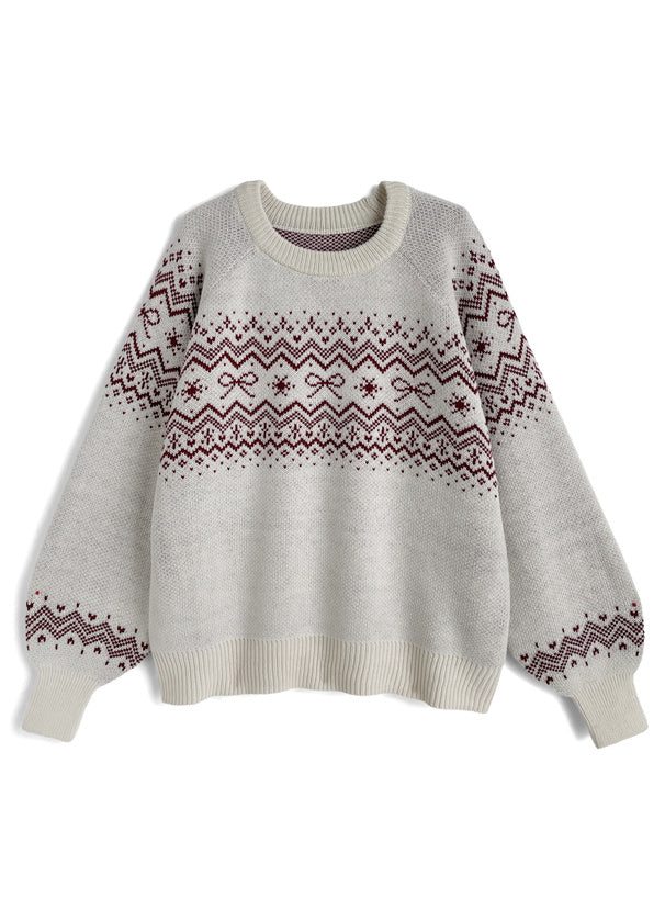 日本代購｜GRL ノルディック柄リボンニットトップス[gn606]【レッド / F】｜GRL