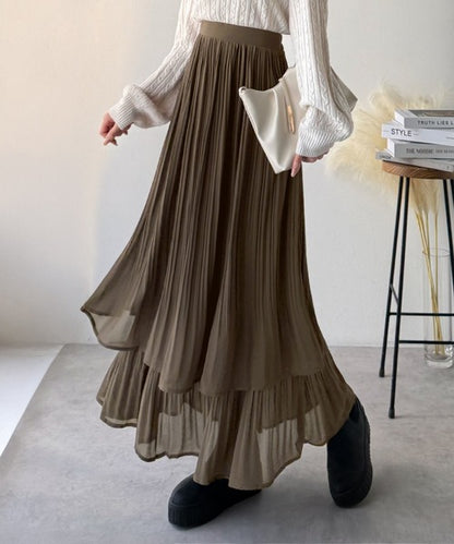 日本代購｜classicalelf classicalelf（クラシカルエルフ） ロング スカート 「10月下旬再入荷」ゆらりシルエットなびく。プリーツシアーティアードスカート【ブラック / M】｜ZOZOTOWN