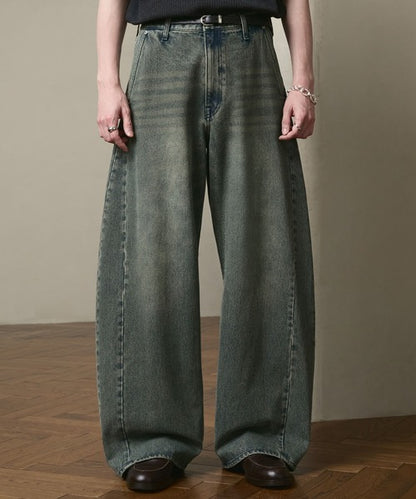 日本代購｜LUENNA 寬褲 - Vintage Curve Denim Pants 藍灰色寬褲｜ZOZOTOWN