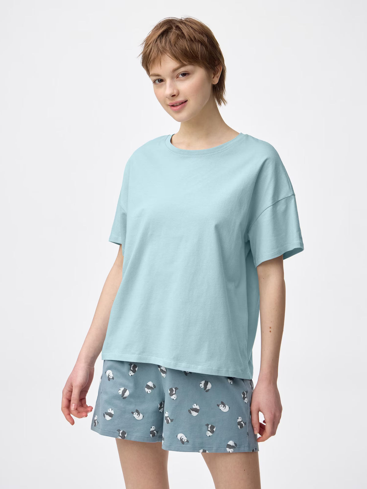 日本代購｜GU 休閒服 - 熊貓圖案棉質休閒套裝（短袖）｜GU