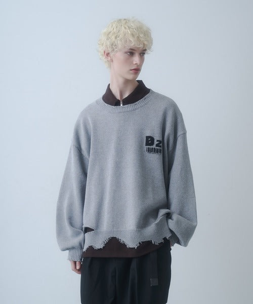 日本代購｜DOOPZ 毛衣 - Logo Damage Knit 男性毛衣｜ZOZOTOWN