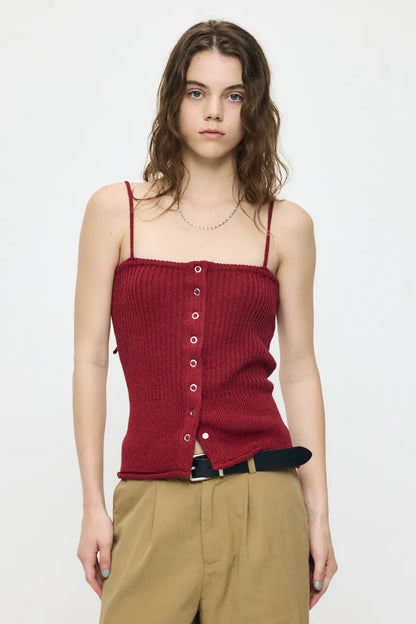 日本代購｜MOUSSY 背心 - FRONT BUTTON KNIT 背心【紅色 / 自由尺寸】｜MOUSSYキャミソール