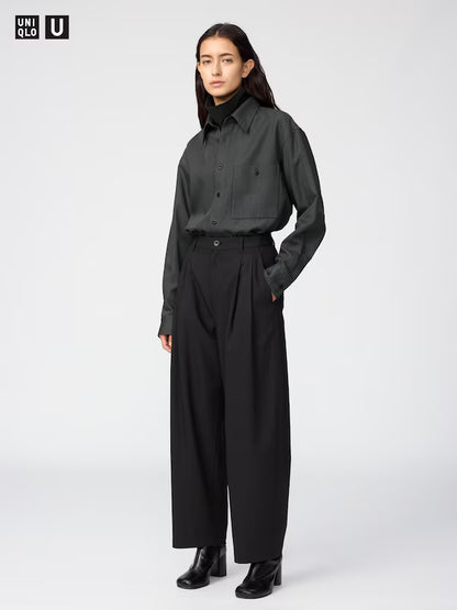 日本代購｜UNIQLO 襯衫 - ドレープ襯衫【39 深棕色 / XL】｜UNIQLO