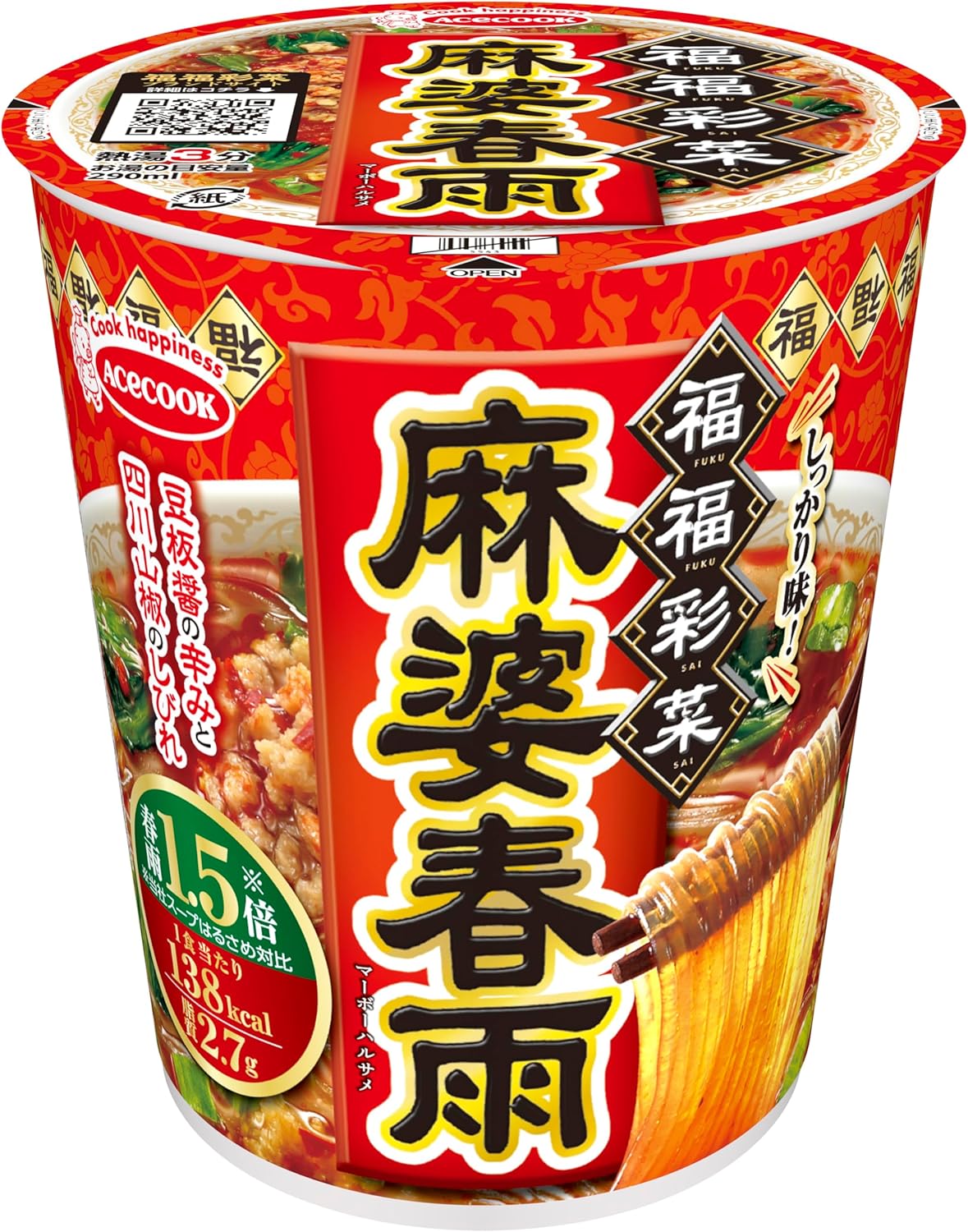 日本代購｜エースコック 方便麵 - 福福彩菜 酸辣湯春雨 40g ×12個｜Amazon JP