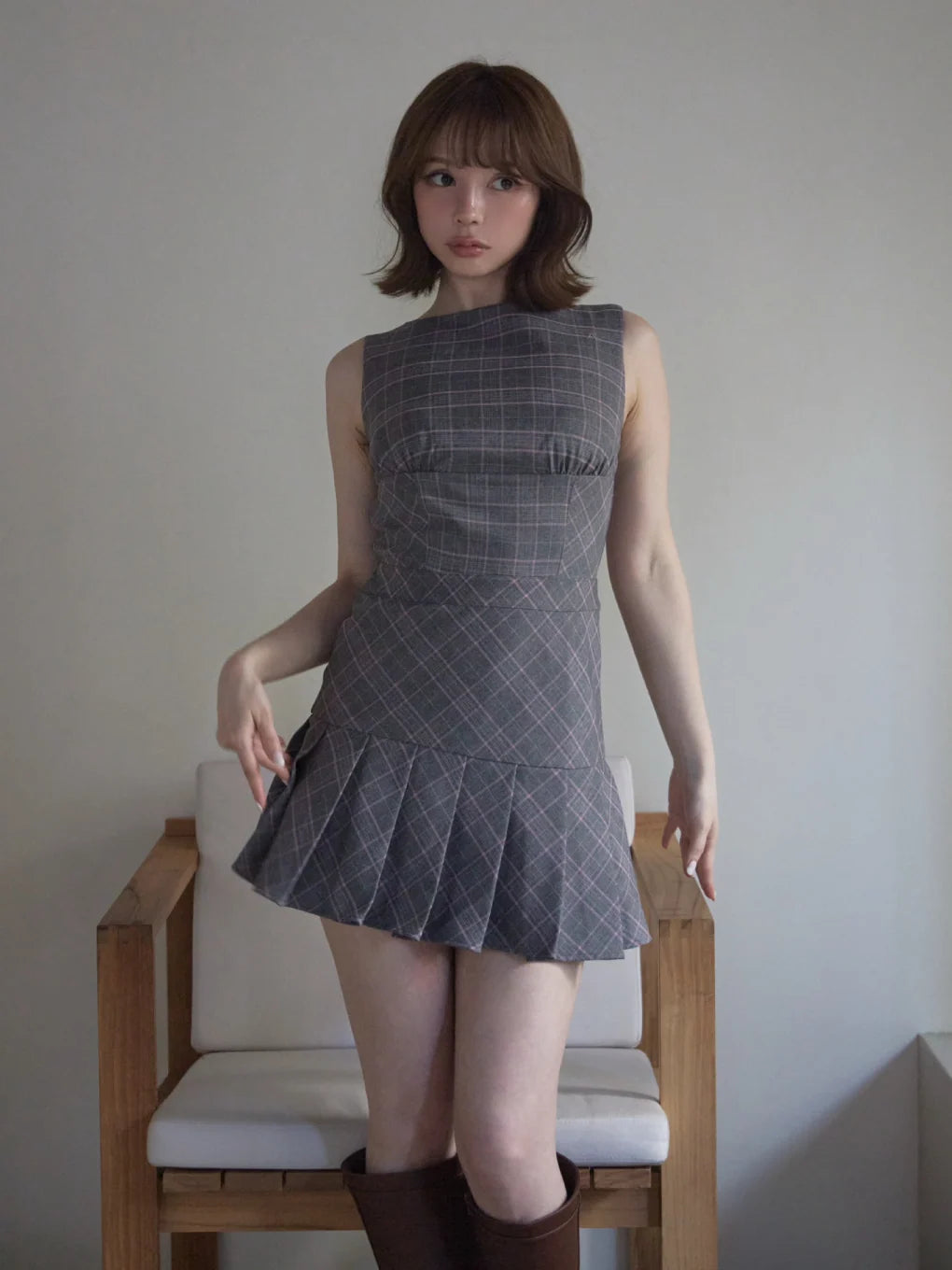 日本代購｜ANDMARY Donna check mini dress【black / F】｜ANDMARY
