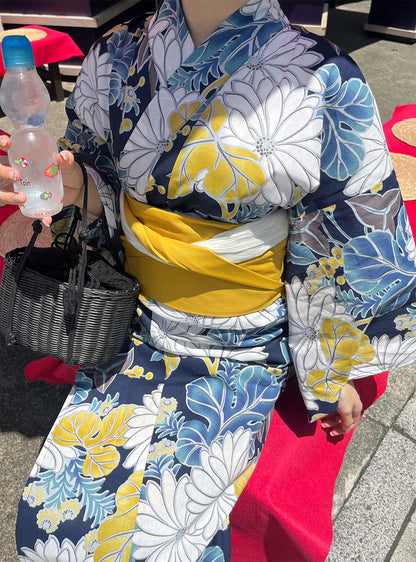 日本代購｜GRL 浴衣 - 水彩菊浴衣套裝【ネイビー / F】｜GRL
