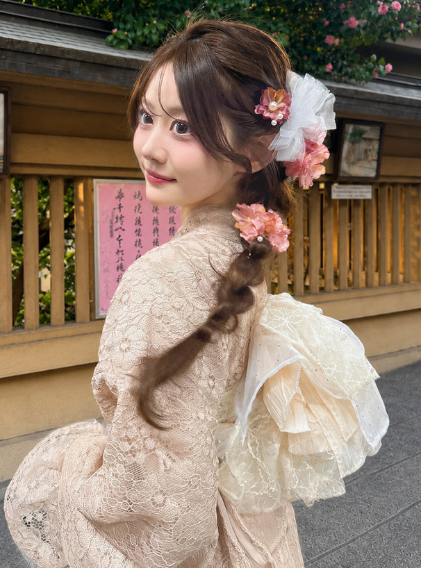 日本代購｜GRL 浴衣 - 3點套裝2Way蕾絲荷葉邊浴衣｜GRL
