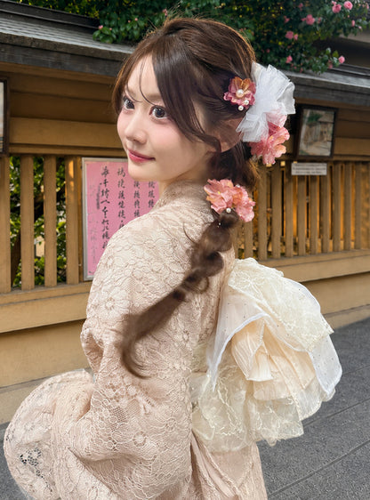 日本代購｜GRL 浴衣 - 3點套裝2Way蕾絲荷葉邊浴衣｜GRL