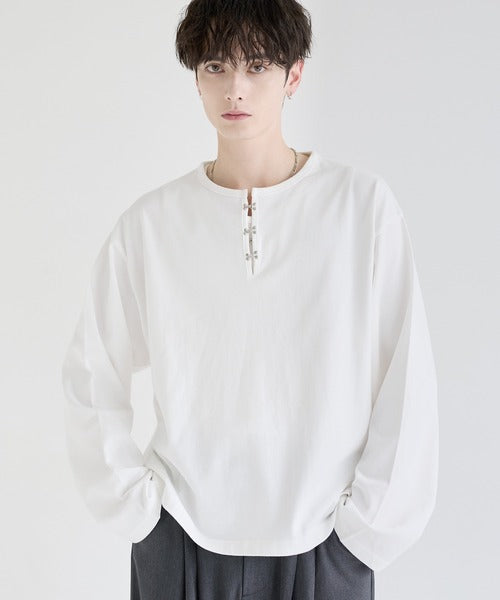 日本代購｜LILL LILL（リル） ヘンリーネック tシャツ シルバーパーツヘビーウエイトコットンヘンリーネックロングスリーブカットソー メンズ レディース【ブラック / XL】｜ZOZOTOWN