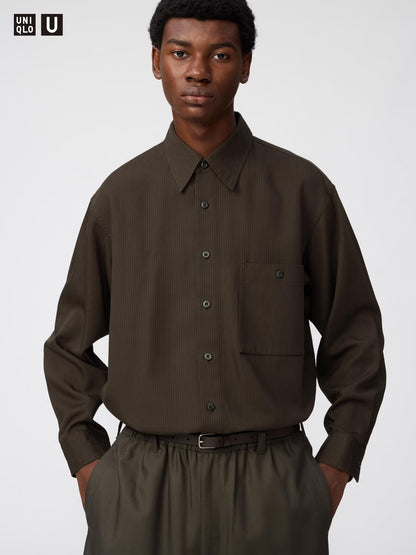 日本代購｜UNIQLO 襯衫 - ドレープ襯衫【39 深棕色 / XL】｜UNIQLO
