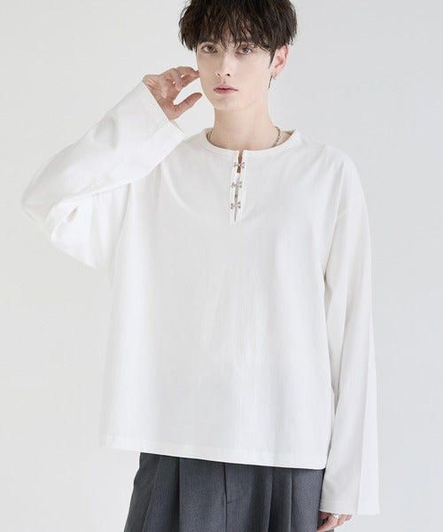日本代購｜LILL LILL（リル） ヘンリーネック tシャツ シルバーパーツヘビーウエイトコットンヘンリーネックロングスリーブカットソー メンズ レディース【ブラック / XL】｜ZOZOTOWN