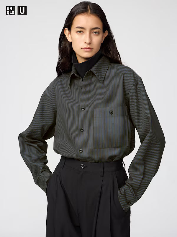日本代購｜UNIQLO 襯衫 - ドレープ襯衫【39 深棕色 / XL】｜UNIQLO