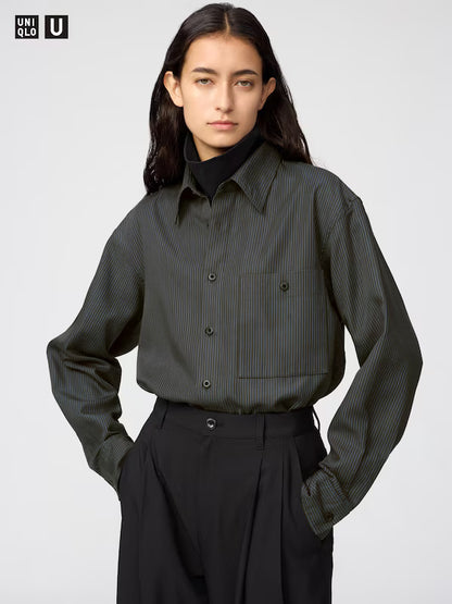 日本代購｜UNIQLO 襯衫 - ドレープ襯衫【39 深棕色 / XL】｜UNIQLO