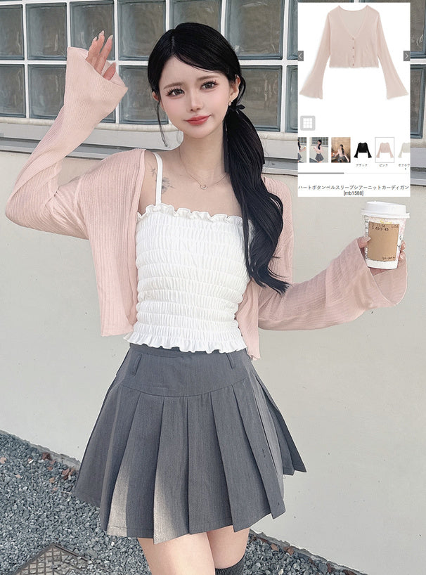 日本代購｜GRL 外套 - 黑色哈特鈕扣鈴袖透視針織開衫｜GRL