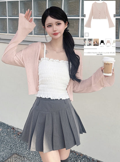 日本代購｜GRL 外套 - 黑色哈特鈕扣鈴袖透視針織開衫｜GRL