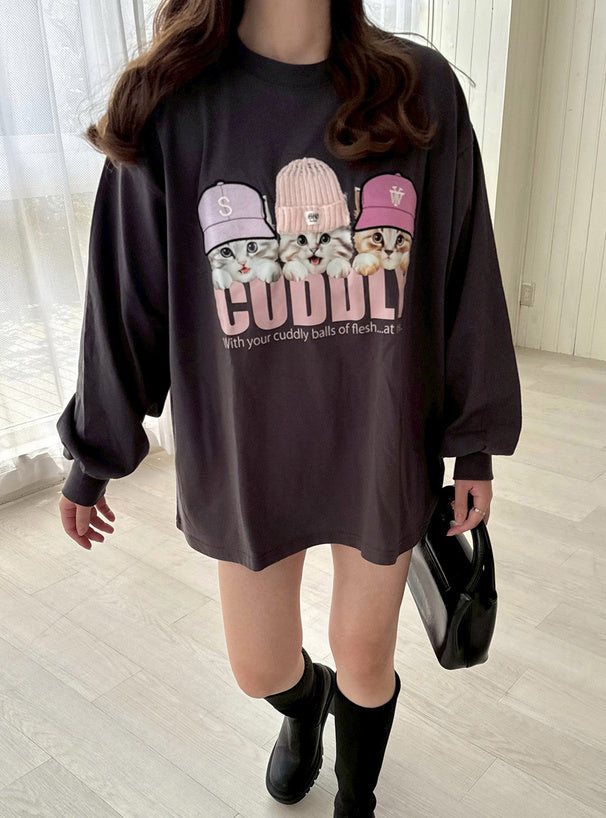 日本代購｜GRL 長袖T恤 - キャットプリント大版長袖T恤｜GRL