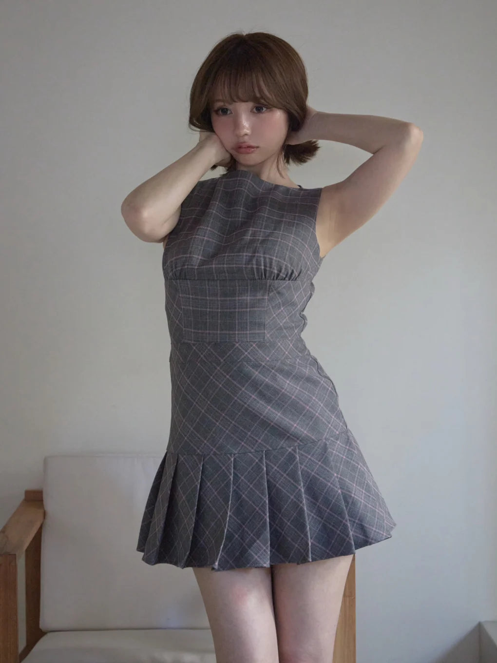 日本代購｜ANDMARY Donna check mini dress【black / F】｜ANDMARY