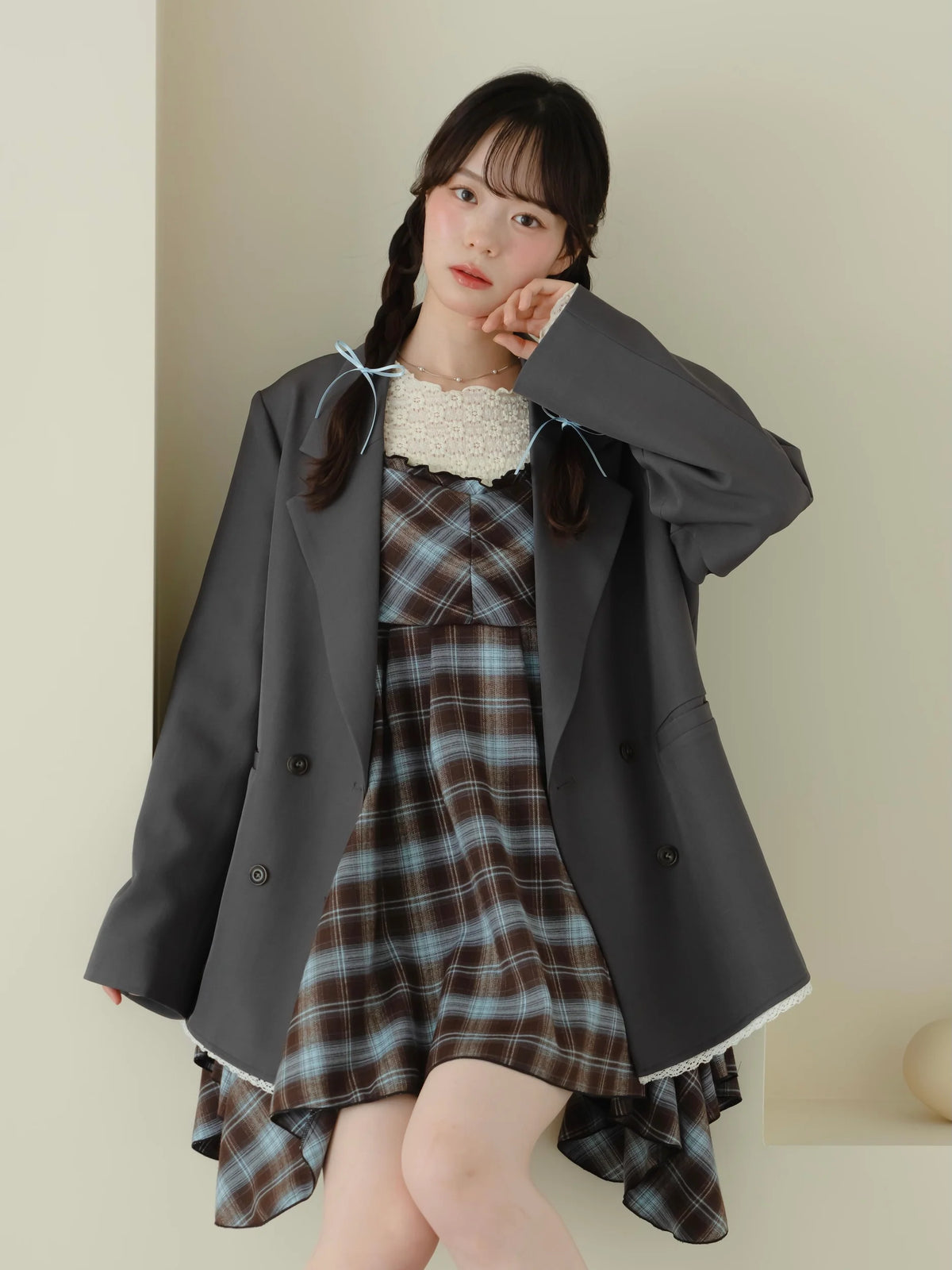 日本代購｜mero boutique 2018 外套 - 灰色プティレース雙排扣外套｜mero boutique 2018
