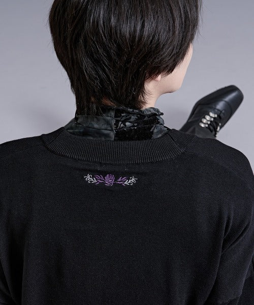 日本代購｜Ellno Loset 外套 - 黑色玫瑰刺繡金屬扣外套｜ZOZOTOWN