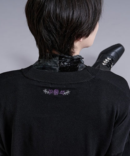 日本代購｜Ellno Loset 外套 - 黑色玫瑰刺繡金屬扣外套｜ZOZOTOWN