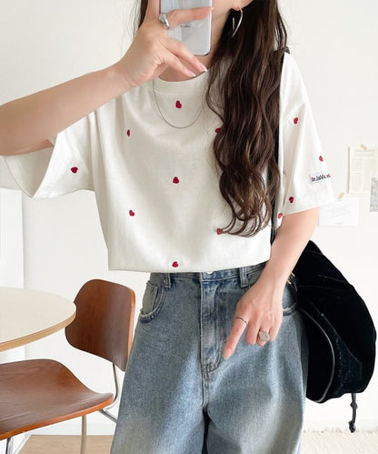 日本代購｜Java Java tシャツ 半袖 「JaVaジャバコラボ」カジュアルに、大人の“可愛い”をプラス。華奢見えミニハート刺繍Tシャツ（半袖） レディース【ホワイト×ブラック / L】｜ZOZOTOWN