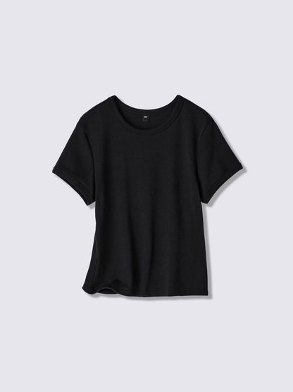 日本代購｜GU リブクルーネックT【BLACK / M】｜GU