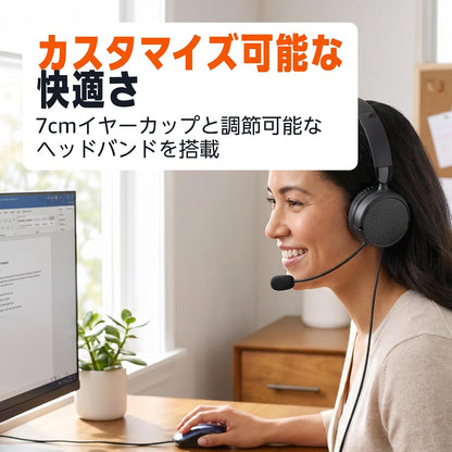 日本代購｜Amazonベーシック(Amazon Basics)のストアを表示 Amazonベーシック オンイヤー有線コンピューターヘッドセット 調節可能マイク付き 3.5mmポート/インラインコントロール付きUSB-Aポート 折りたたみ式 S/Mサイズ ブラック｜Amazon JP