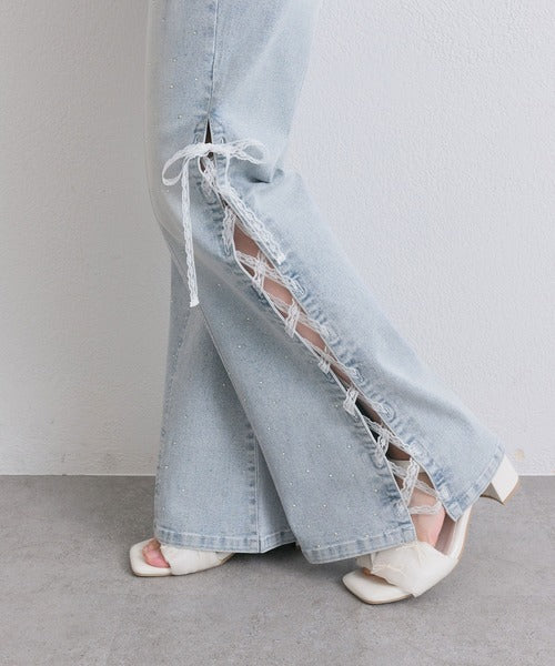 日本代購｜OLIVE des OLIVE OLIVE des OLIVE（オリーブデオリーブ） ジーンズ デニム デニムパンツ サイドレースアップストレッチフレアパンツ レディース｜ZOZOTOWN