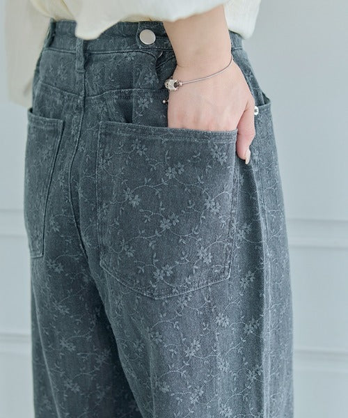 日本代購｜Kastane 寬褲 - 花卉刺繡牛仔褲｜ZOZOTOWN