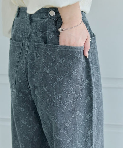 日本代購｜Kastane 寬褲 - 花卉刺繡牛仔褲｜ZOZOTOWN